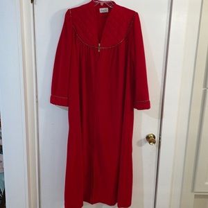 Vanity Fair Red Quilted Collar Long Robe with Gold Trim